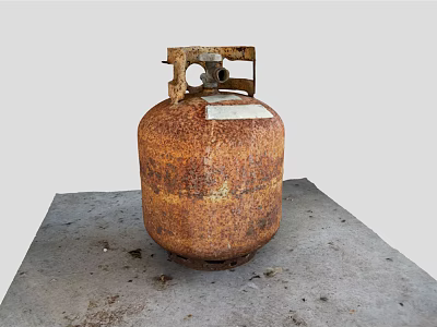 Rusted Gas Cylinder Standing On Gray Concrete Floor With Rust Spots 3d model