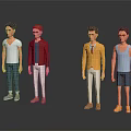 Four Male Characters With Casual And Formal Outfits Including T Shirts Jackets Blazer And Shorts