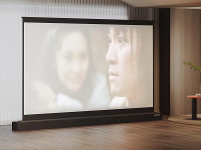 Large Screen Smart TV in Modern Living Room with Wooden Floor and Vertical Striped Wall 3d model