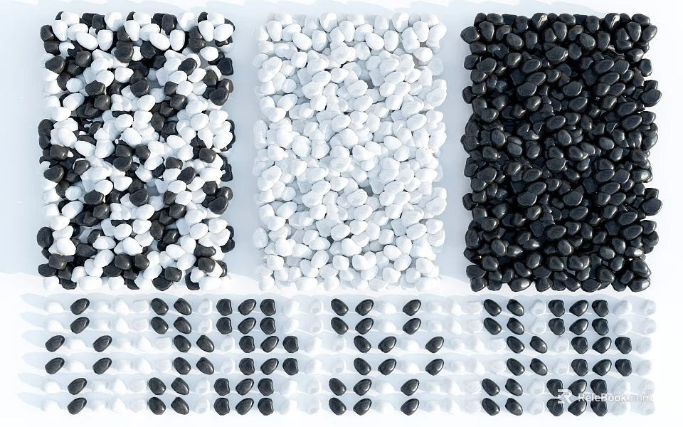 Natural Stone Pebbles in Black White and Mixed Colors with Neatly Arranged Small Granules 3d model 