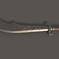 Scimitar Weapon Featuring Silver Blade Golden Patterns Brown Leather Handle And Metal Decorations 3d model
