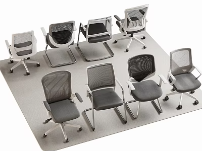 Modern Office Chairs With Mesh Backrest Gray Seat And Wheeled Base In Various Styles 3d model