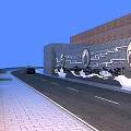Urban Road Facilities With Brick Wall Circular Decorations Vehicle And Pavement