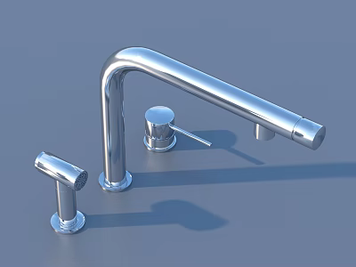 Modern Chrome Kitchen Faucet With Curved Spout And Separate Control Handles 3d model