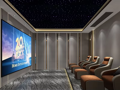 Home Theater Interior Design With Starry Sky Ceiling Large Screen And Comfortable Seats 3d model