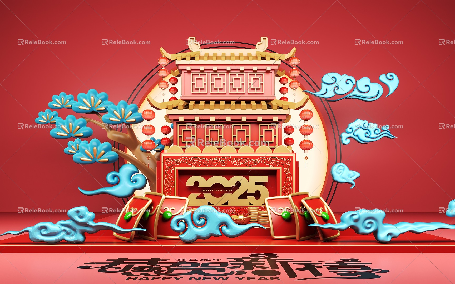 National Tide Festival Beautiful Chen New Chinese Style Building Device Kits off to a Blow with Auspicious Clouds 3d model