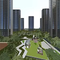 Residential Community Garden Landscape With Greenery Flowering Trees And Walkways