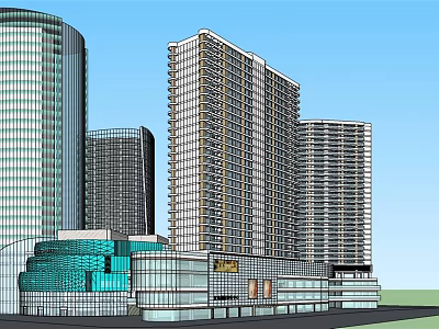 Modern Commercial Complex With Tall Buildings Shopping Mall And Glass Facade 3d model