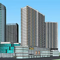 Modern Commercial Complex With Tall Buildings Shopping Mall And Glass Facade
