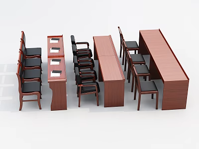 Wooden Conference Table With Matching Chairs In Office Meeting Room Setup 3d model