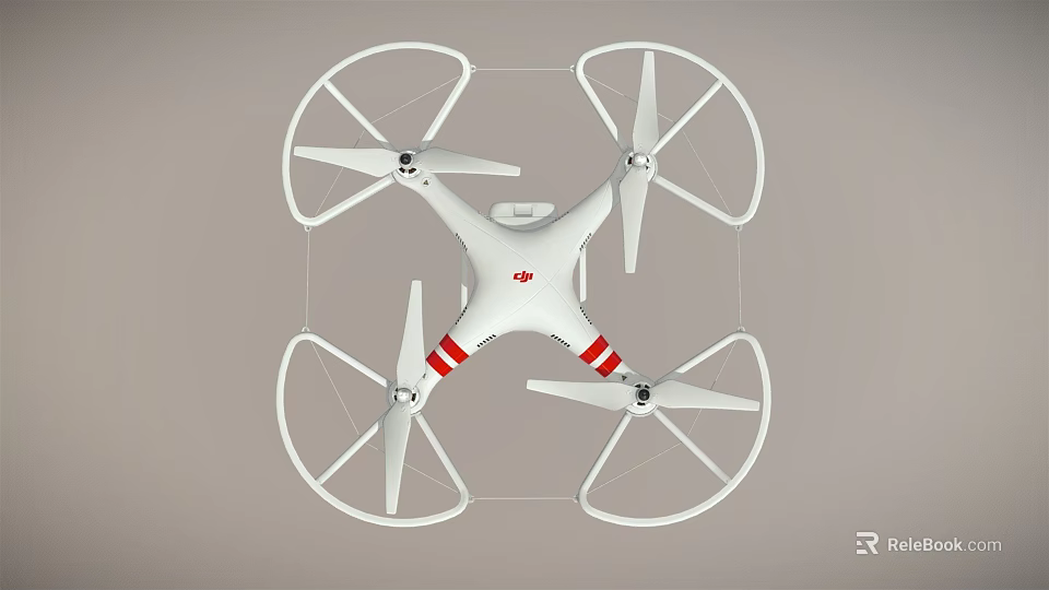 Smart White Drone With Four Rotors Structure And Red Stripes Design 3d model 
