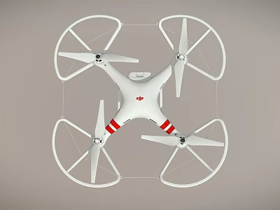 Smart White Drone With Four Rotors Structure And Red Stripes Design 3d model