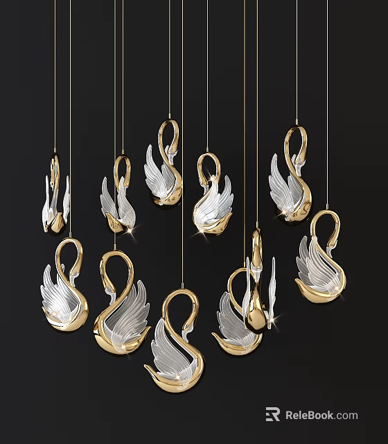 Elegant Modern Swan Shaped Chandelier with Gold Silver Shiny Hanging Design 3d model 