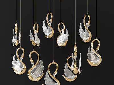 Elegant Modern Swan Shaped Chandelier with Gold Silver Shiny Hanging Design 3d model
