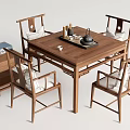 Traditional Chinese Wooden Tea Table And Chairs With Side Table And Tea Set