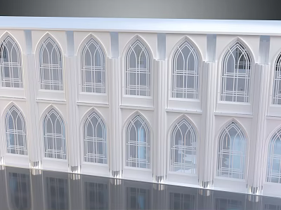 Innovative Future Architecture with White Sleek Facade and Rows of Arched Glass Windows 3d model