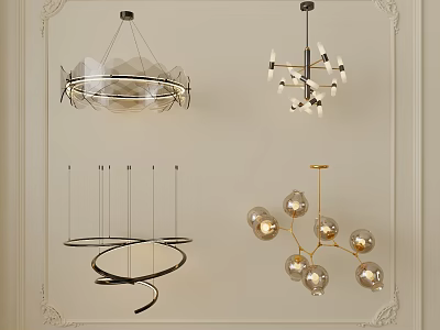 Modern Chandeliers with Geometric Metal Frames and Glass Decorative Balls 3d model
