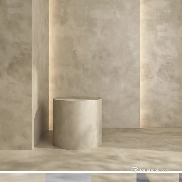 Minimalist Modern Light Colored Cylindrical Component With Same Material Walls And Floor 3d model