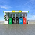 Public Garbage Sorting Facility With Green Framed Structure White Roof And Color Coded Bins 3d model