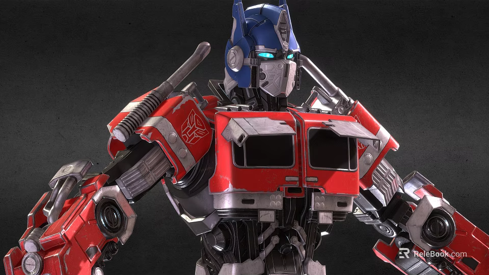 Detailed Mechanical Robot Character With Blue Helmet Red Silver Armor And Chest Logo 3d model 