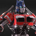 Detailed Mechanical Robot Character With Blue Helmet Red Silver Armor And Chest Logo