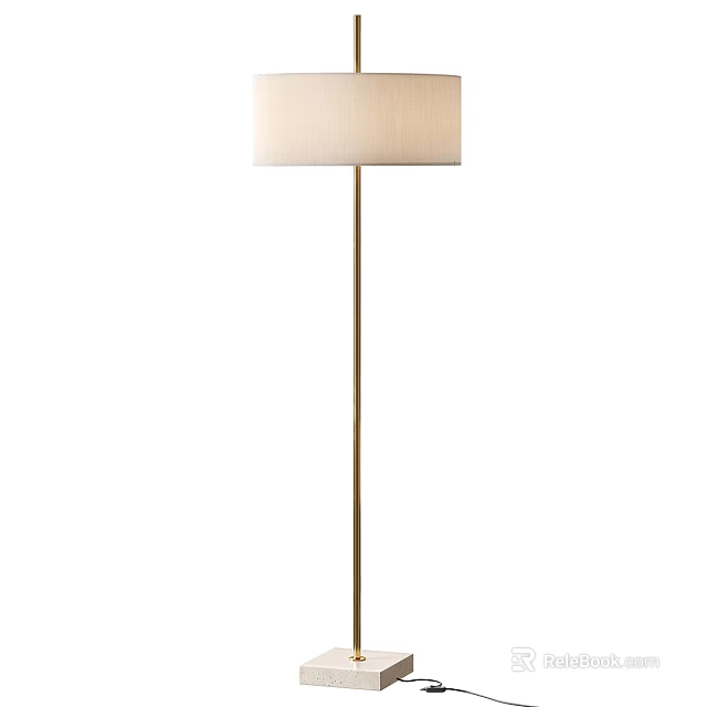 Modern Floor Lamp With Brass Stand And Beige Fabric Shade For Home Decor 3d model 
