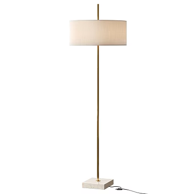 Modern Floor Lamp With Brass Stand And Beige Fabric Shade For Home Decor 3d model