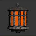 Vintage Metal Lantern With Rustic Grilled Design And Illuminated Orange Glow