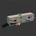 Silver Recreational Vehicle With Black Awning Red Accent Stripes And Ramp For Easy Access