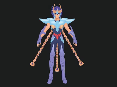 Game and Movie Character With Blue Purple Armor Wing Like Shoulders And Chain Accessories 3d model