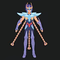 Game and Movie Character With Blue Purple Armor Wing Like Shoulders And Chain Accessories
