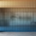 Perforated Metal Background Wall In Modern Design With Gold And Blue Panels