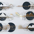 Modern Chinese Style Wall Decor With Circular Gold Metal Mountain Cloud Patterns 3d model