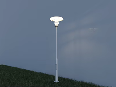 White Modern Outdoor Light with Round Shade Illuminating Green Grass Area 3d model