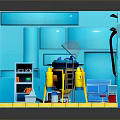 Lego Workspace Interior With Astronaut Figure Equipment Tools Green Pipes And Yellow Tile Floor