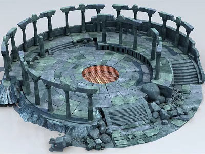 Ancient Circular Ruins Structure Featuring Stone Columns Steps And Broken Stones 3d model