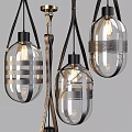 Modern Glass Pendant Lights With Metal Stripe Design Transparent Shade And Illuminated Bulb