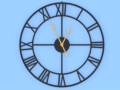 Stylish Black Frame Wall Clock With Roman Numerals And Golden Hands On Blue Background 3d model