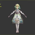Game And Movie Character 3D Model With Blonde Hair Blue And White Dress And Ribbon