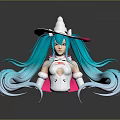 Game and Movie Character With Blue Long Hair White Hat Pink Accents and White Outfit