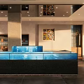 Modern Restaurant Interior With Open Kitchen Bar Counter And Decorative Artworks
