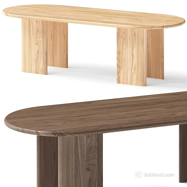 Modern Simple Wooden Dining Table Design With Smooth Tabletop And Solid Wood Legs 3d model