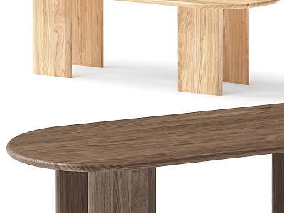 Modern Simple Wooden Dining Table Design With Smooth Tabletop And Solid Wood Legs 3d model
