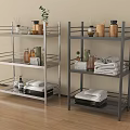 Modern Metal Shelving Units with Towels Jars and Green Plants for Home Storage