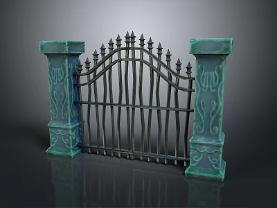Modern Iron Gate Design With Ornate Carved Pillars And Intricate Metal Work 3d model