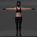 Woman In Black Sportswear With Headphones And Mask Posing With Arms Outstretched