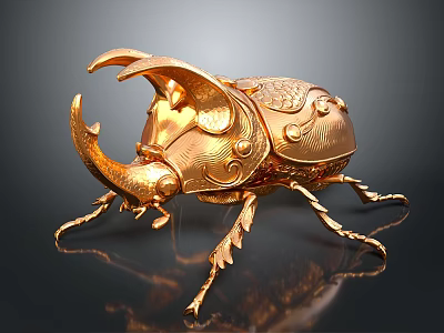 Golden Beetle Shaped Decorative Home Decor Item With Intricate Design And Metallic Finish 3d model