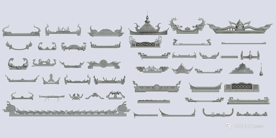 Building Exterior Wall With Traditional Decorative Components And Various Architectural Designs 3d model