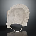 Vintage White Fabric Headdress With Ruffled Edges And Loop Strap Design