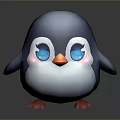 Cute Chibi Penguin Game Movie Character With Big Blue Eyes Orange Beak And Red Feet